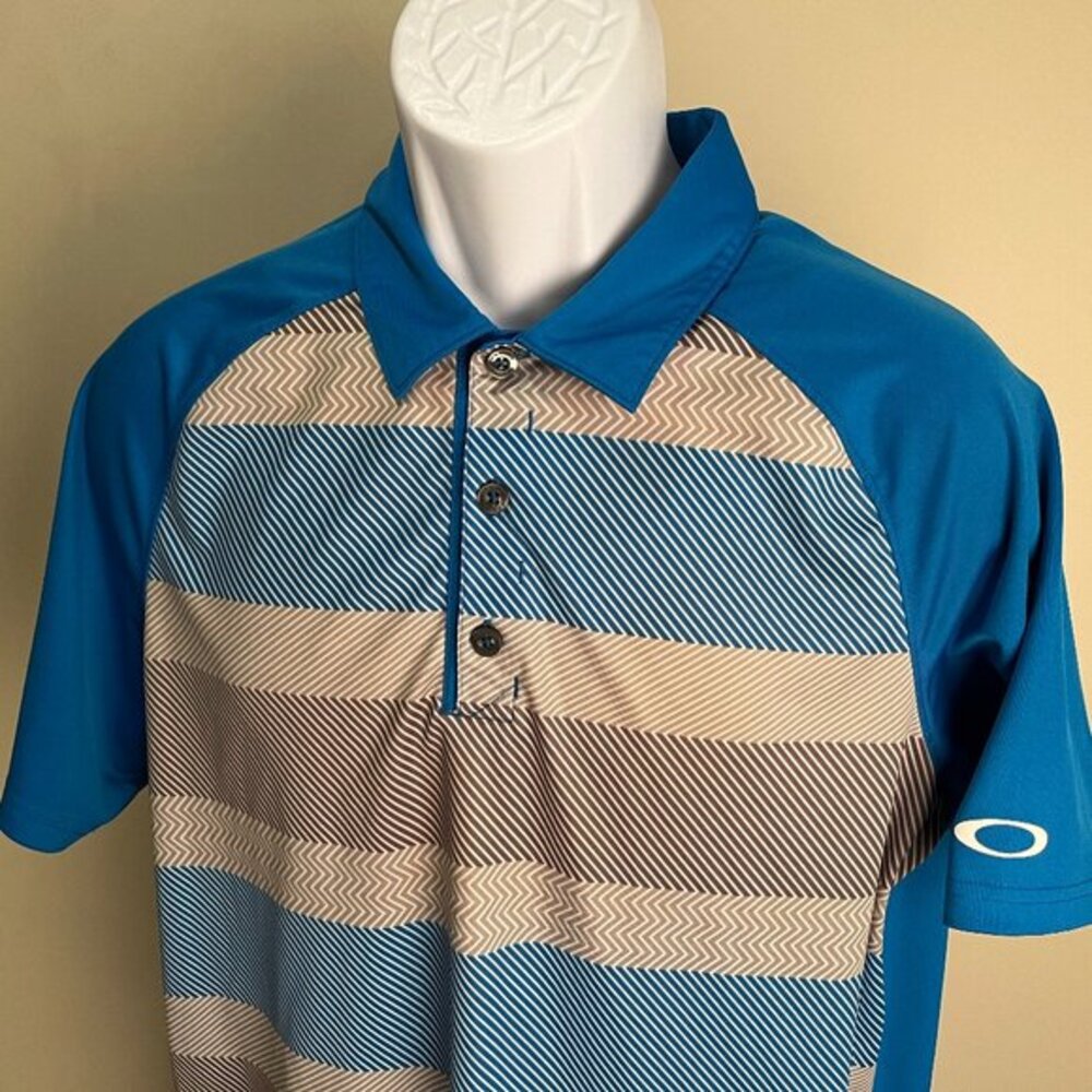 ⛳ Oakley Golf Men’s Polo Shirt Blue White Gray Medium M EUC 🔥